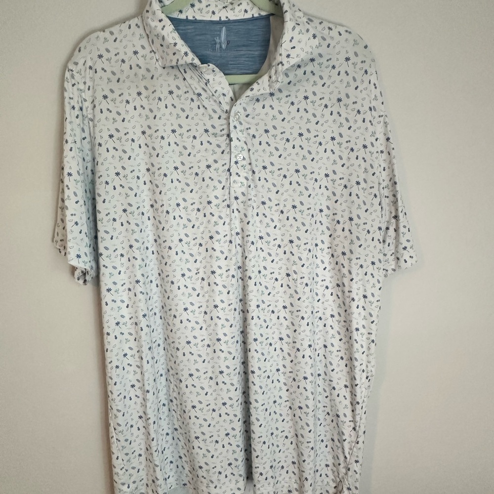 johnnie-O White Polo with Blue Micro Motif